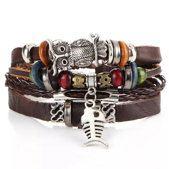 Set of 5 Trendy unisex leather bracelets - Picture 11 of 16